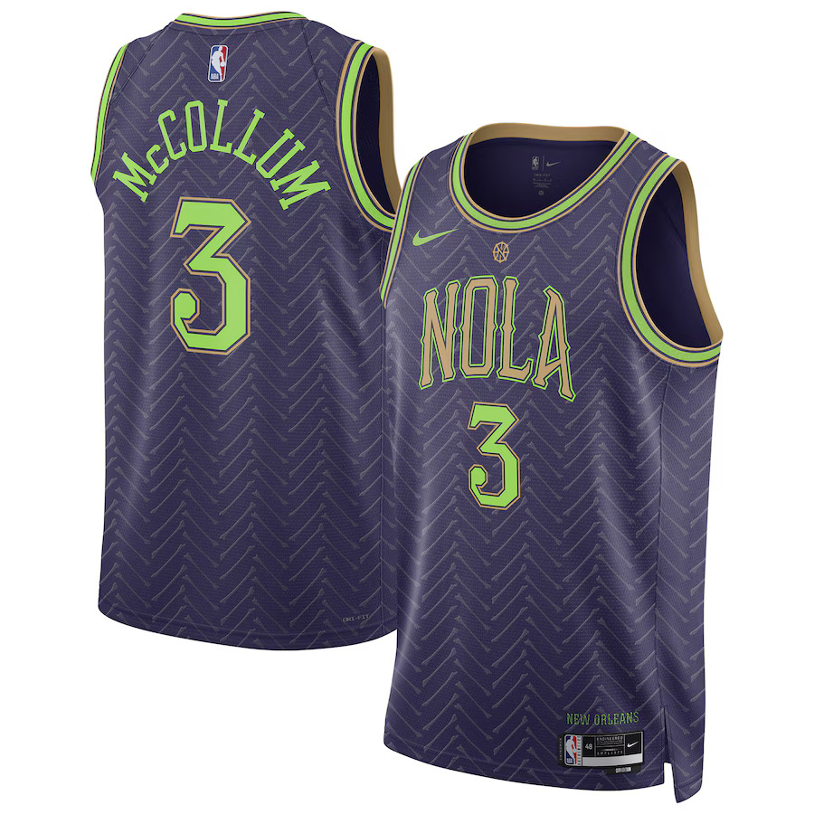 Men New Orleans Pelicans #3 CJ McCollum Nike Purple City Edition 2024-25 Swingman Player NBA Jersey->customized nba jersey->Custom Jersey